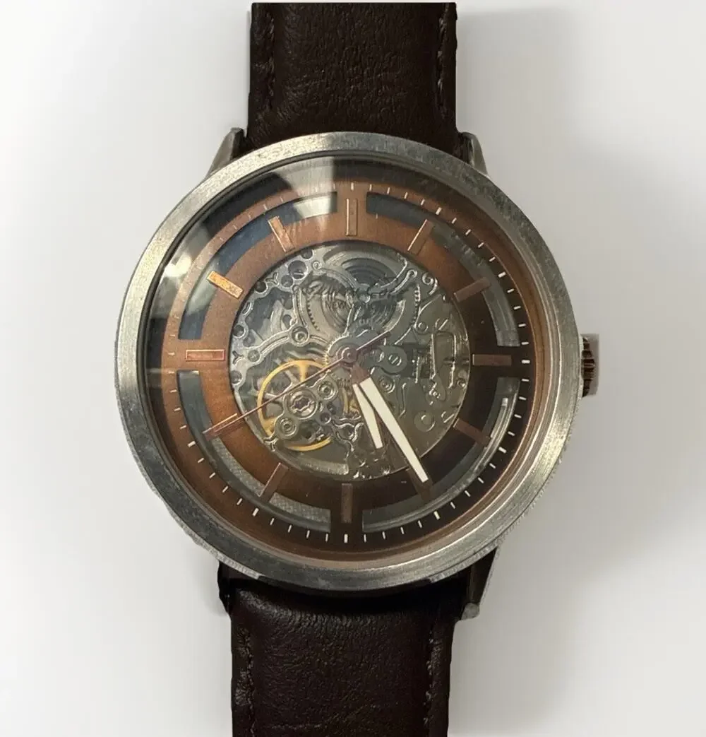 Kenneth Cole New York Automatic Skeleton Dial Watch Brown Leather Strap
